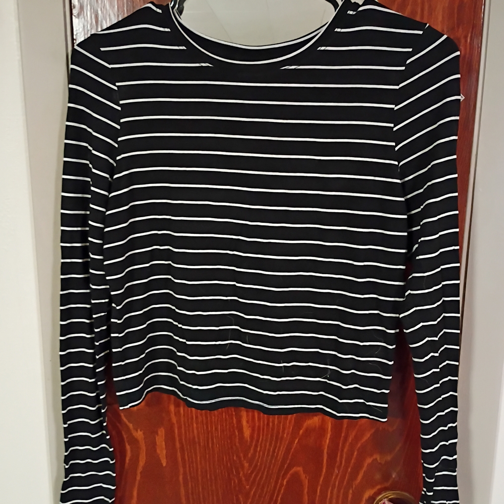 Classic Striped Long Sleeve Crop Top - Picture 2 of 3
